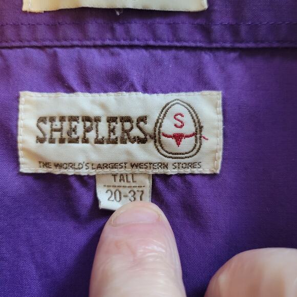 Vintage Sheplers Purple LS Pearl Snap Western Rodeo Shirt Men's Tall 20 37 - Picture 11 of 12